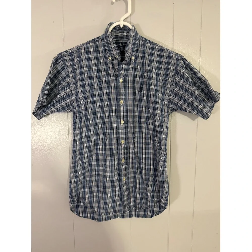 Ralph Lauren Shirt Kids‎ Size S Blue Plaid Short Sleeve Button Down Cotton